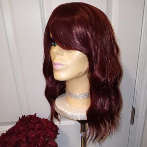 Burgundy 16" Inch Wavy Wig With Bangs